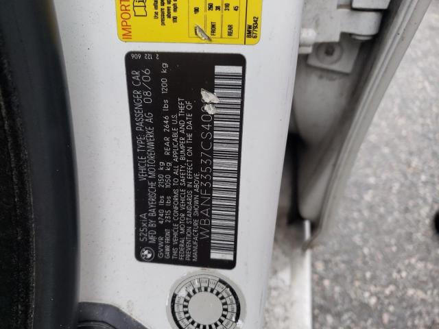 WBANF33537CS40887 - 2007 BMW 525 XI WHITE photo 10
