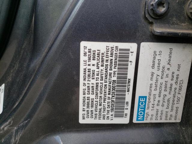 19VDE3F7XDE300708 - 2013 ACURA ILX HYBRID GRAY photo 10