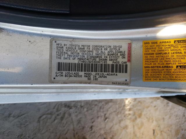 JTHBD192530067185 - 2003 LEXUS IS 300 SILVER photo 10