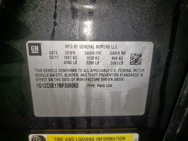 1G1ZC5E17BF308062 - 2011 CHEVROLET MALIBU 1LT 黑色 照片 10