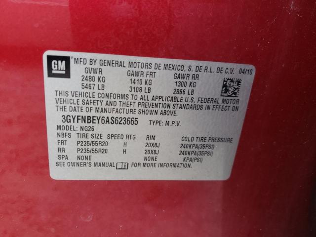 3GYFNBEY6AS623665 - 2010 CADILLAC SRX PERFOR RED photo 10