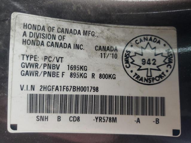 2HGFA1F67BH001798 - 2011 HONDA CIVIC LX-S Boz foto 10