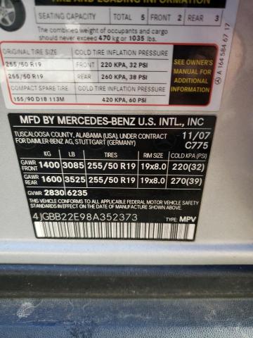 4JGBB22E98A352373 - 2008 MERCEDES-BENZ ML 320 CDI SILVER photo 10