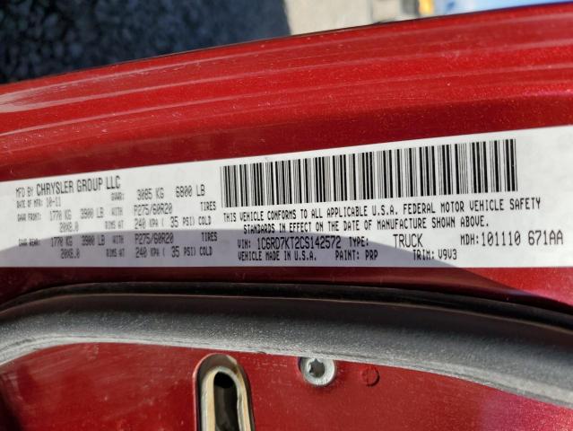 1C6RD7KT2CS142572 - 2012 DODGE RAM 1500 S RED photo 10