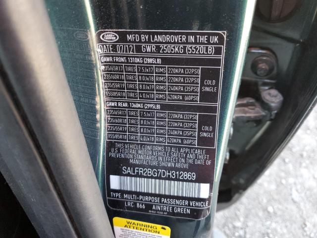 SALFR2BG7DH312869 - 2013 LAND ROVER LR2 HSE ტალღისფერი ფოტო 10