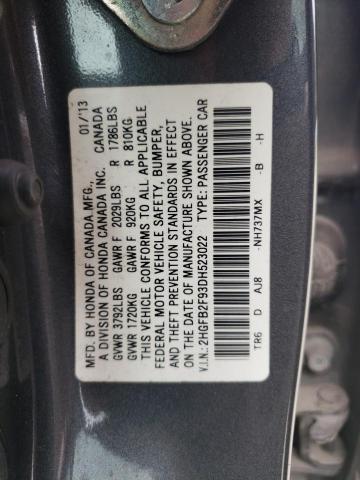 2HGFB2F93DH523022 - 2013 HONDA CIVIC EXL Boz foto 10