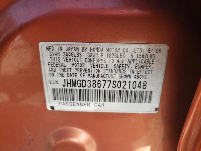 JHMGD38677S021048 - 2007 HONDA FIT S Narıncı foto 10