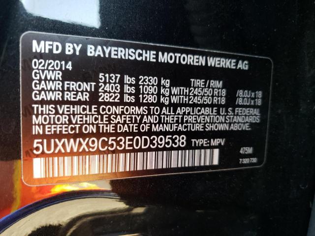 5UXWX9C53E0D39538 - 2014 BMW X3 XDRIVE2 BLACK photo 10