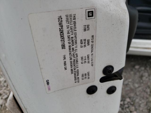 1G2WP52K5XF271892 - 1999 PONTIAC GRAND PRIX Սպիտակ լուսանկար 10