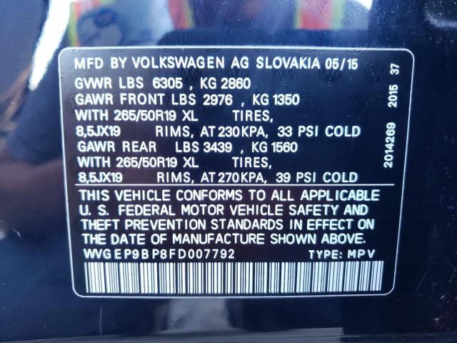 WVGEP9BP8FD007792 - 2015 VOLKSWAGEN TOUAREG V6 BLACK photo 10