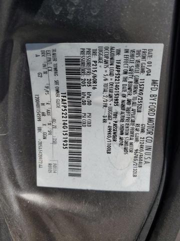 1FAFP52214G151935 - 2004 FORD TAURUS LX CHARCOAL photo 10