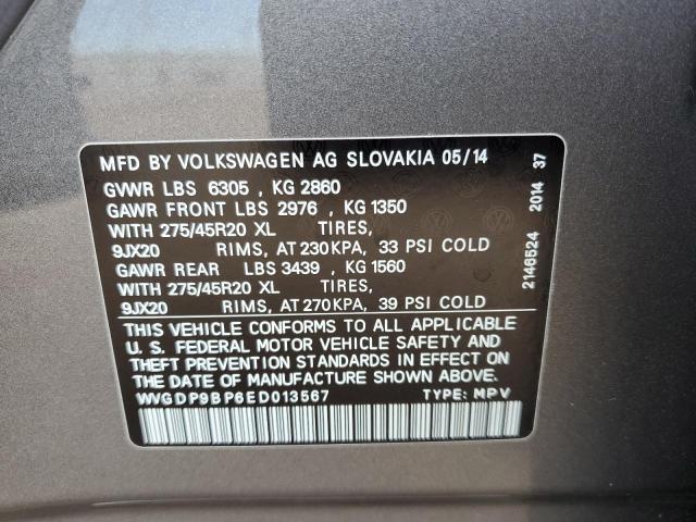 WVGDP9BP6ED013567 - 2014 VOLKSWAGEN TOUAREG TD GRAY photo 10