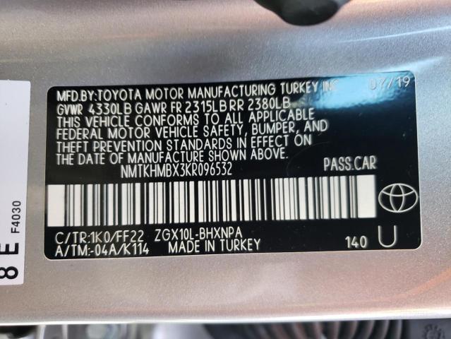 NMTKHMBX3KR096532 - 2019 TOYOTA C-HR XLE SILVER photo 10