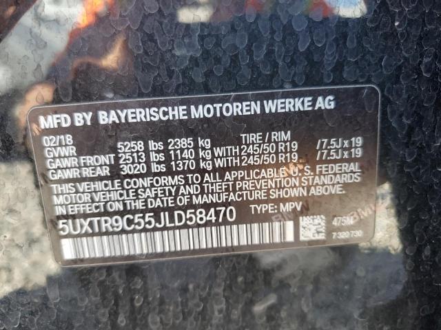 5UXTR9C55JLD58470 - 2018 BMW X3 XDRIVE3 BLACK photo 10