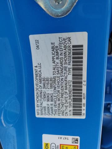 19XFL2H83NE014772 - 2022 HONDA CIVIC SPOR 蓝色 照片 10