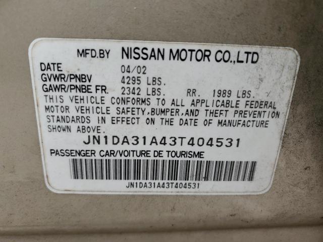 JN1DA31A43T404531 - 2003 NISSAN MAXIMA GLE TAN photo 10