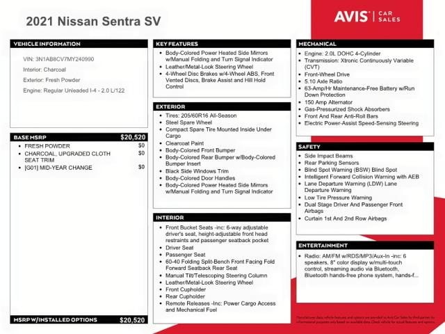 3N1AB8CV7MY240990 - 2021 NISSAN SENTRA SV WHITE photo 10