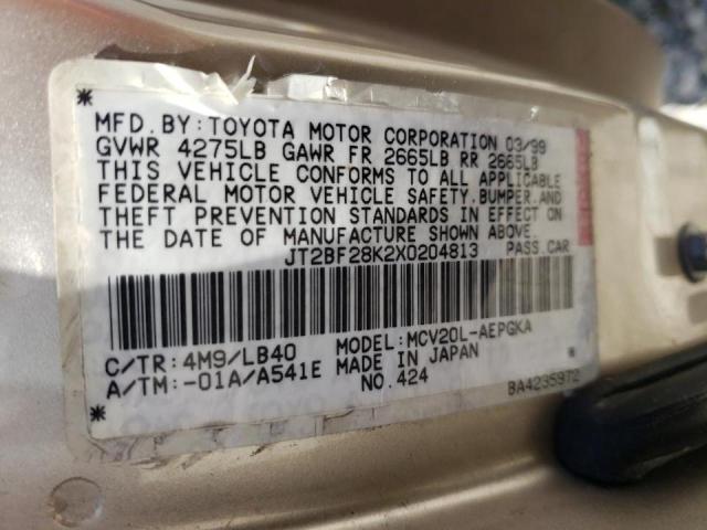 JT2BF28K2X0204813 - 1999 TOYOTA CAMRY LE TAN photo 10