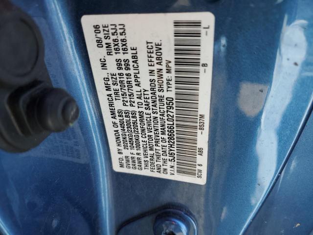 5J6YH28666L027950 - 2006 HONDA ELEMENT EX BLUE photo 10