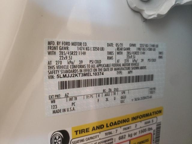 5LMJJ2KT3MEL10374 - 2021 LINCOLN NAVIGATOR 白色 照片 10