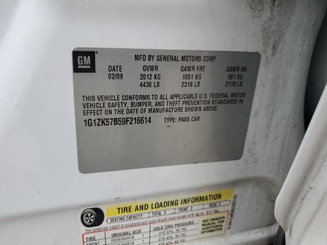 1G1ZK57B59F216614 - 2009 CHEVROLET MALIBU LTZ თეთრი ფოტო 10