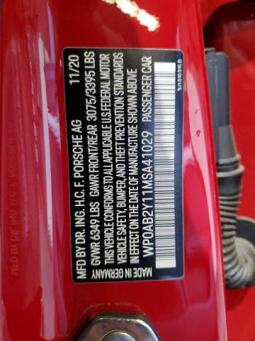 WP0AB2Y11MSA41029 - 2021 PORSCHE TAYCAN 4S RED photo 10