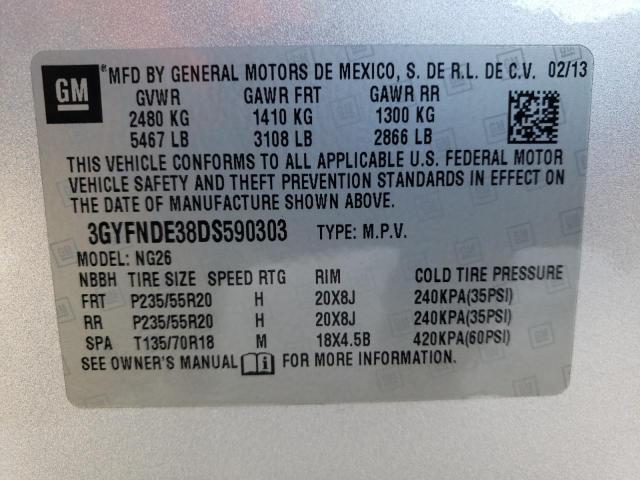 3GYFNDE38DS590303 - 2013 CADILLAC SRX PERFOR SILVER photo 10