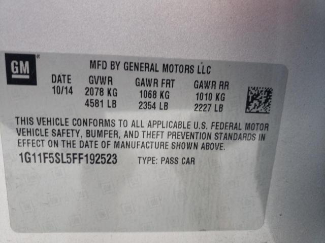 1G11F5SL5FF192523 - 2015 CHEVROLET MALIBU LTZ ვერცხლისფერი ფოტო 10