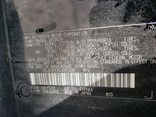 JTLZE4FEXCJ001338 - 2012 TOYOTA SCION XB შავი ფოტო 10