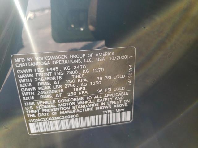 1V2AC2CA2MC200800 - 2021 VOLKSWAGEN ATLAS CROS Синий фото 10