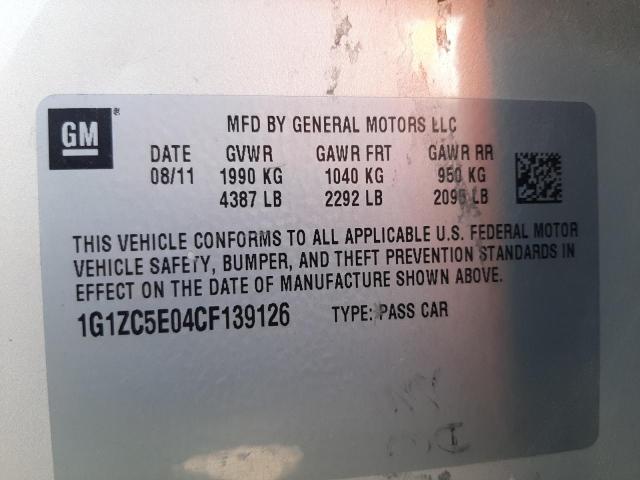 1G1ZC5E04CF139126 - 2012 CHEVROLET MALIBU 1LT ოქროსფერი ფოტო 10