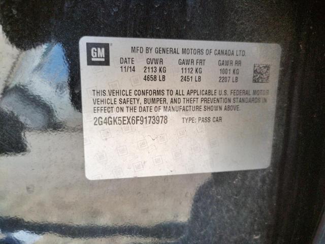 2G4GK5EX6F9173978 - 2015 BUICK REGAL BLACK photo 10