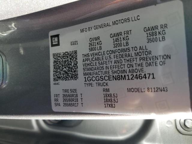 1GCGSCEN8M1246471 - 2021 CHEVROLET COLORADO L GRAY photo 10