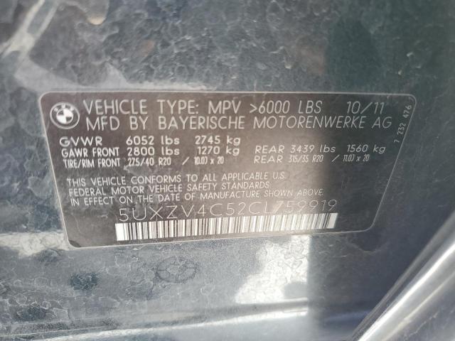 5UXZV4C52CL759919 - 2012 BMW X5 XDRIVE35I  photo 10