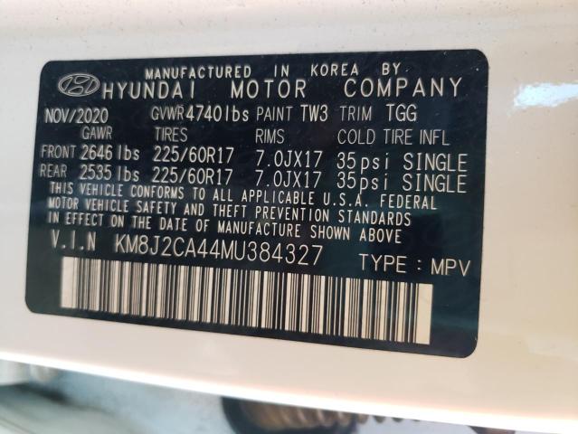 KM8J2CA44MU384327 - 2021 HYUNDAI TUCSON SE WHITE photo 10