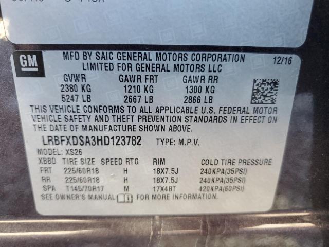 LRBFXDSA3HD123782 - 2017 BUICK ENVISION E შავი ფოტო 10