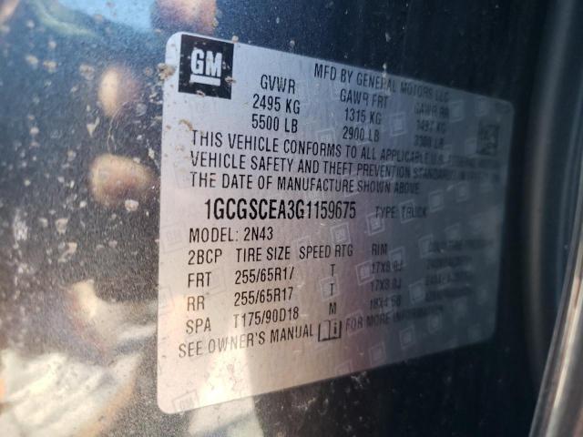 1GCGSCEA3G1159675 - 2016 CHEVROLET COLORADO L GRAY photo 10