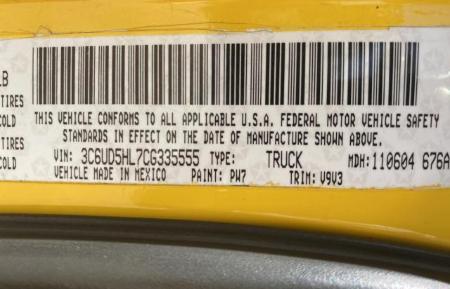 3C6UD5HL7CG335555 - 2012 DODGE RAM 2500 S Դեղին լուսանկար 10