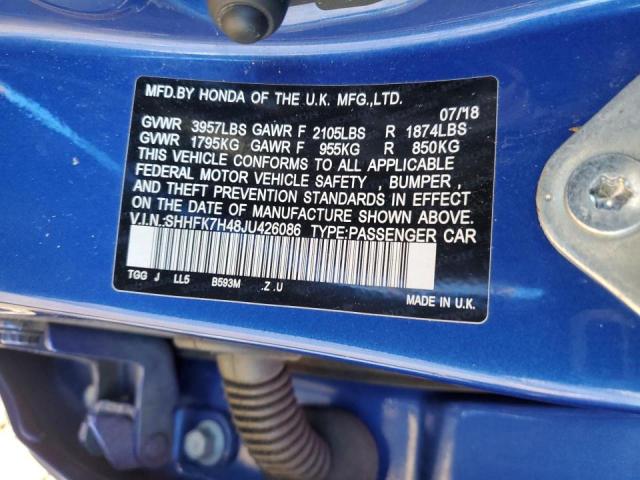 SHHFK7H48JU426086 - 2018 HONDA CIVIC SPOR 蓝色 照片 10