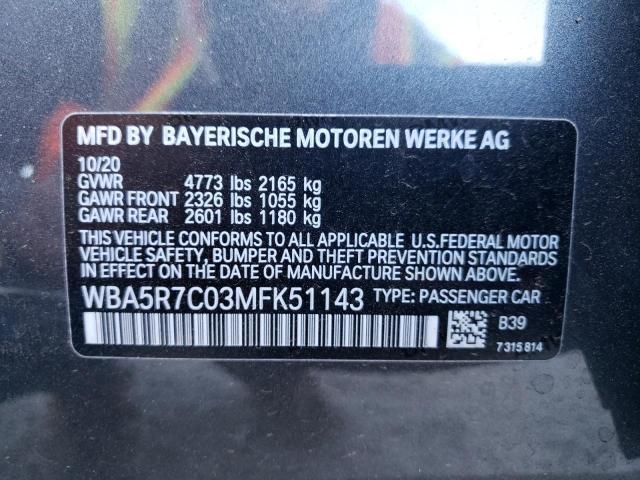 WBA5R7C03MFK51143 - 2021 BMW 330XI GRAY photo 10