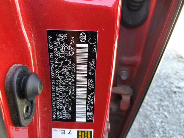 JTDKARFP1K3110586 - 2019 TOYOTA PRIUS PRIM Rot Foto 10