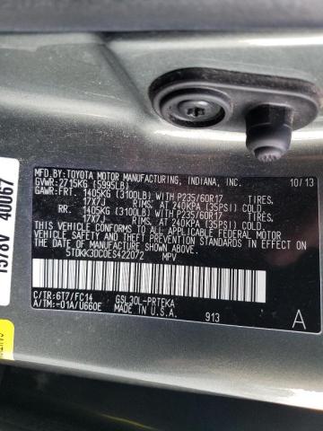 5TDKK3DC0ES422072 - 2014 TOYOTA SIENNA LE GRAY photo 10