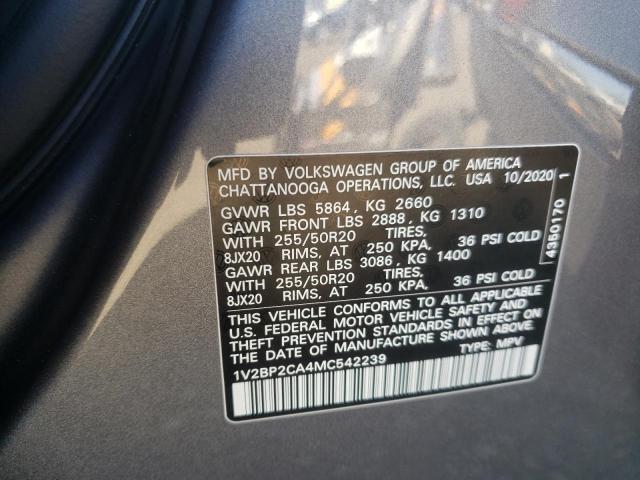 1V2BP2CA4MC542239 - 2021 VOLKSWAGEN ATLAS SEL Boz foto 10