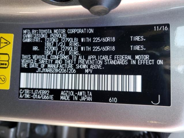 JTJYARBZ8H2061206 - 2017 LEXUS NX 200T BA SILVER photo 10