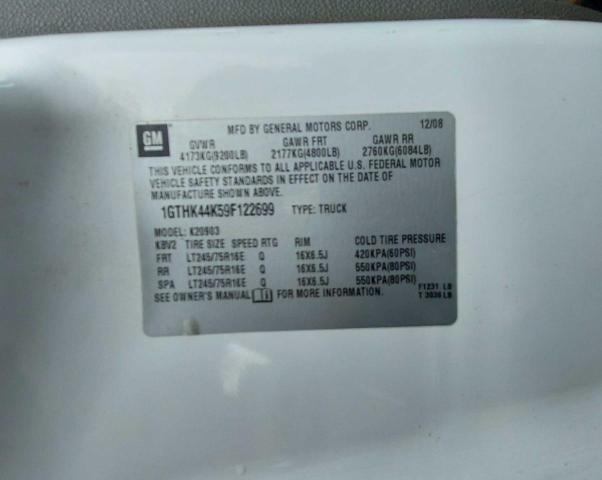 1GTHK44K59F122699 - 2009 GMC SIERRA K25 WHITE photo 10