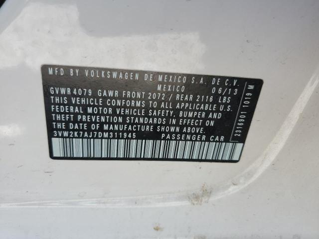 3VW2K7AJ7DM311945 - 2013 VOLKSWAGEN JETTA BASE 白色 照片 10