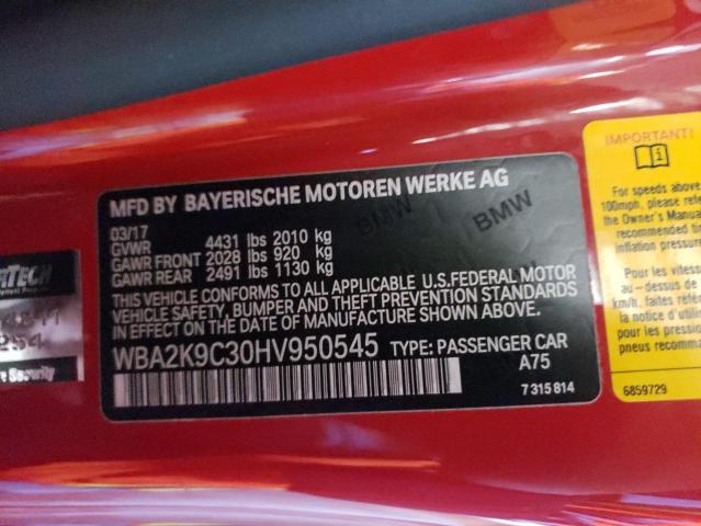 WBA2K9C30HV950545 - 2017 BMW 230I RED photo 10