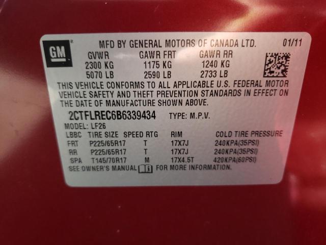 2CTFLREC6B6339434 - 2011 GMC TERRAIN SL BURGUNDY photo 10