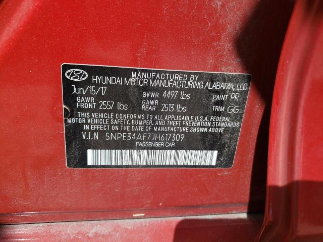 5NPE34AF7JH617309 - 2018 HYUNDAI SONATA SPO RED photo 10