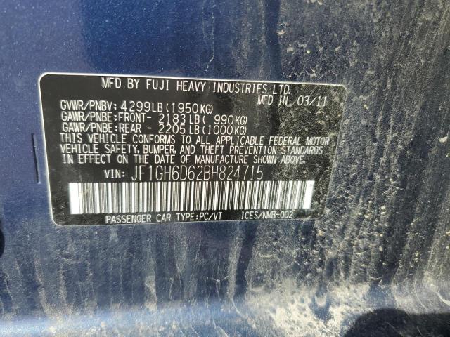 JF1GH6D62BH824715 - 2011 SUBARU IMPREZA OU BLUE photo 10